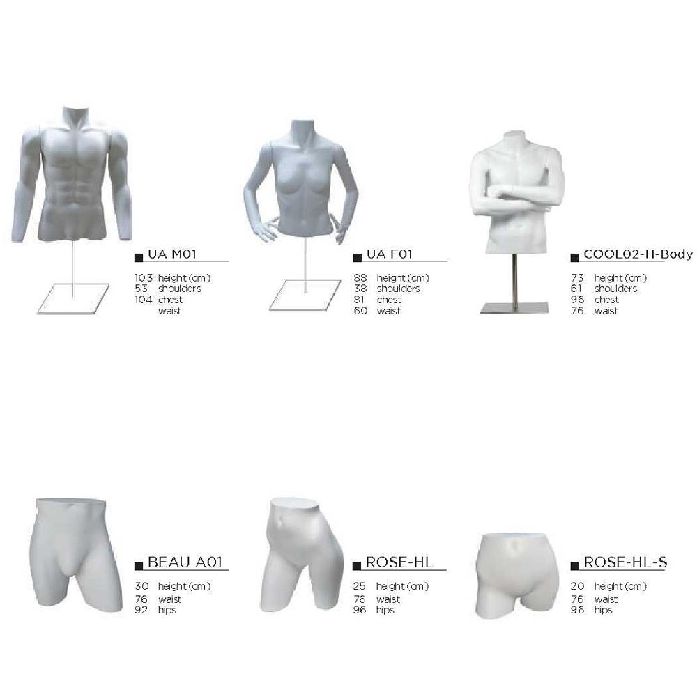 TORSO Mannequin Collections (Basic - white, black, beige, grey. or designated color)