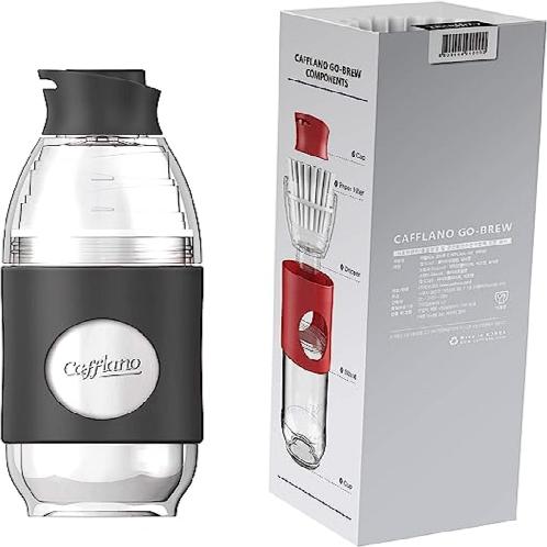 Cafflano GO-BREW – Portable Pour Over Brewing Coffee, Tea and Beverage Bottle BPA Free (Black)