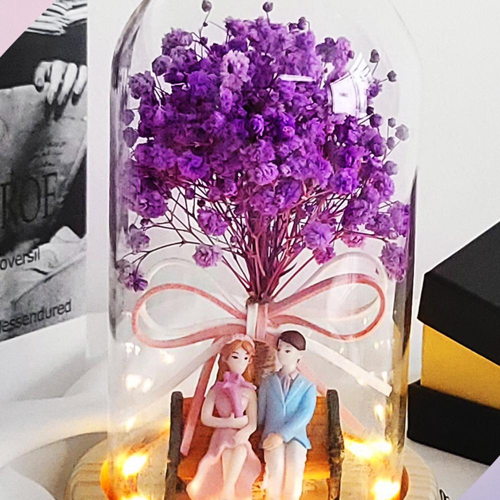 LED Fog Couple Glass Dome Mood Lamp Lovely Figure Fog Flower
